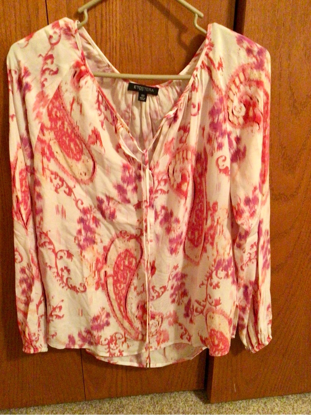 Etcetera White Blouse with Pink & Coral Paisley Print